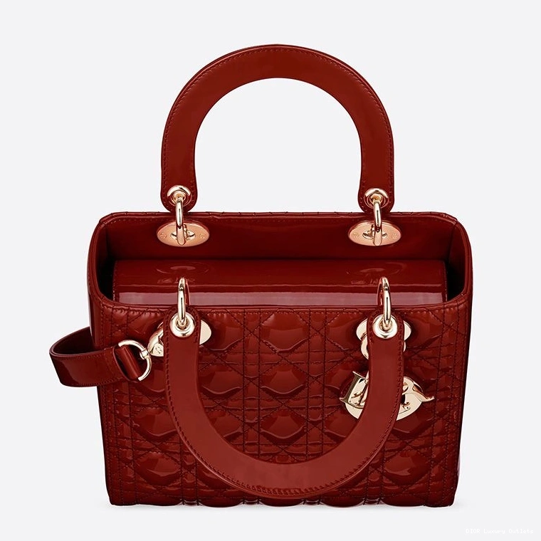 Cheap Bag Red Calfskin Dior Patent Medium Cannage Gold Lady 0730 Luxury